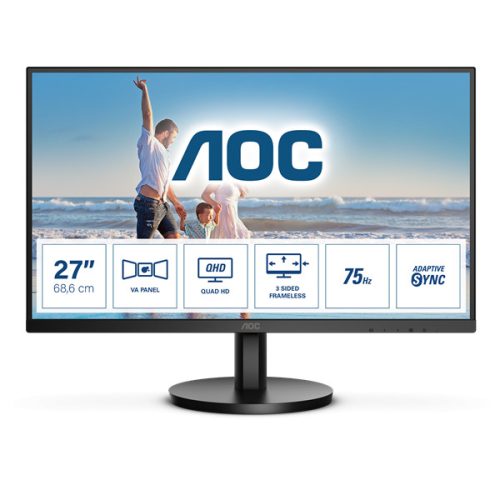 AOC VA monitor 27" Q27B3MA/BK, 2560x1440, 16:9, 250cd/m2, 4ms, 2xHDMI/DisplayPort/HDCP, hangszóró