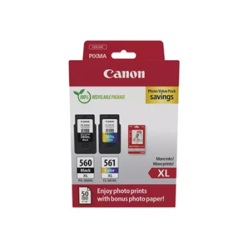   Canon PG-560XL + CL-561XL EREDETI Tintapatron Multipakk + 50lap fényes A6-os fotópapír 1x14,3 ml + 1x12,2 ml