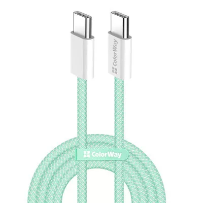 COLORWAY Kábel Type-C CW-CBPDCC061-G, fonott pamut, PD Fast Charging 60W, 3,0A 1M zöld