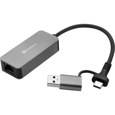 SANDBERG USB-C/A 2.5 GbE RJ45 adapter,  USB-C and USB-A Compatibility,  Ultra-Fast 2.5 Gbps Speeds, 5 év garancia