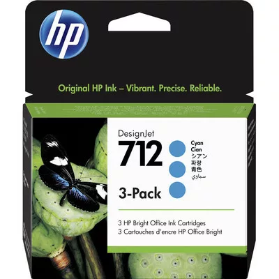 HP Nr.712 (3ED77A) 3 pakk eredeti cián TINTAPATRON / INK CARTRIDGE, 3x29ml
