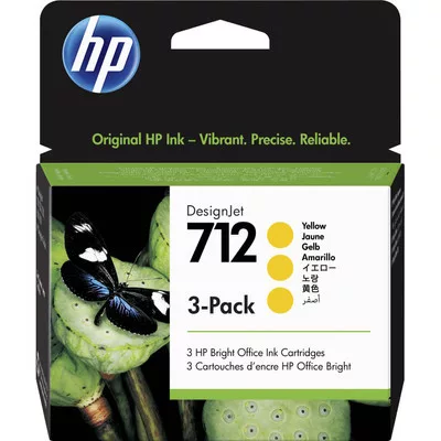 HP Nr.712 (3ED79A) 3 pakk eredeti sárga TINTAPATRON / INK CARTRIDGE, 3*29ml