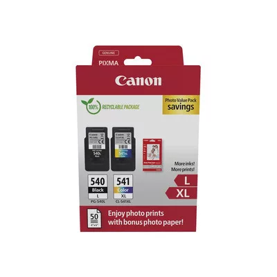 Canon PG-540L + CL-541XL EREDETI Tintapatron MultipaKk 1x11 ml + 1x15 ml + 50db fényes A6 fotópapír