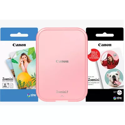 Canon ZOEMINI 2 Fotónyomtató Rózsaarany + 5x7,6cm ZINK fotópapír 20 lap + 3.3 cm ZINK 10 lap körmatrica papír