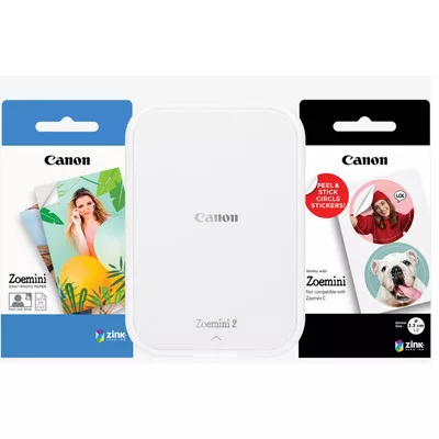 Canon ZOEMINI 2 Fotónyomtató Gyöngyházfehér + 5x7,6cm ZINK fotópapír 20 lap + 3.3 cm ZINK 10 lap körmatrica papír