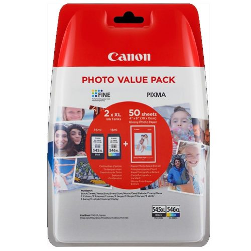 CANON® PG-545XL/CL-546XL ( fekete+színes ) EREDETI TINTAPATRON multipakk+50db fotópapír, ~400/300 oldal ( 8286B006 )