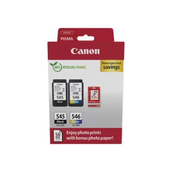   Canon PG-545 + CL-546 EREDETI Tintapatron Multipack 1x8 ml +1x8 ml + 50 LAP GP501 10X15 FÉNYES FOTÓPAPÍR MULTIPAKK