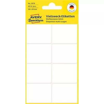 Etikett, 38x29 mm, kézzel írható, lekerekített sarkú, AVERY ZWECKFORM, 40 etikett/csomag 5 lap