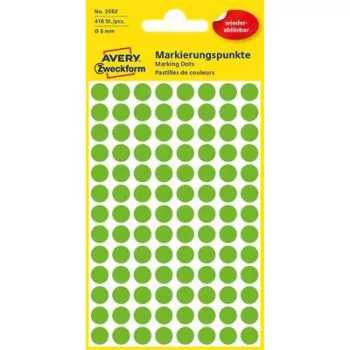   Etikett, 8 mm, kör, eltávolítható, AVERY ZWECKFORM, fűzöld, 416 etikett/csomag 4 lap