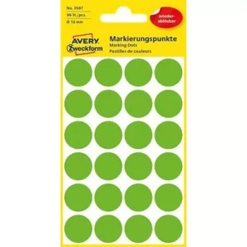   Etikett, 18 mm, kör, eltávolítható, AVERY ZWECKFORM, fűzöld, 96 etikett/csomag 4 lap