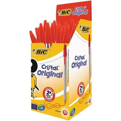 Golyóstoll, 0,32 mm, kupakos, BIC "Cristal Original", piros 50 db