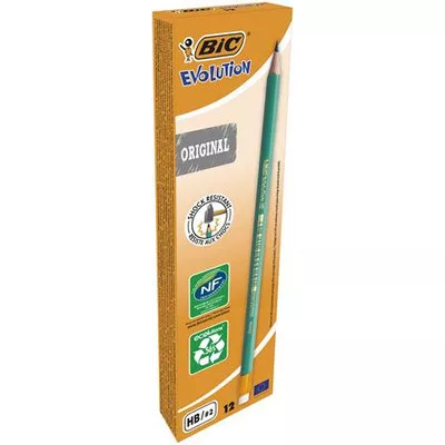 Grafitceruza radírral, HB, hatszögletű, BIC "Evolution Original" 12 db
