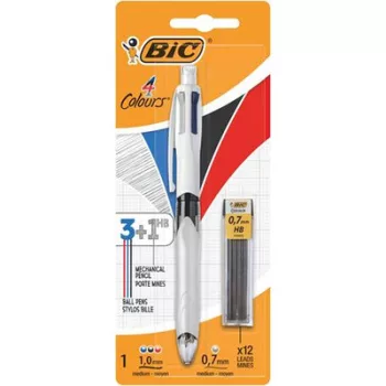   Golyóstoll, háromszínű, nyomósirónnal egyben, BIC "4 Colours" + grafitbél 2 db