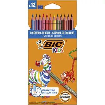 Színes ceruza készlet, BIC KIDS "Evolution Stripes", 12 különböző szín 12 db
