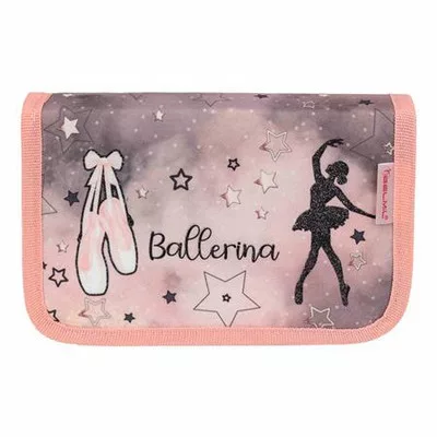 Tolltartó, klapnis, cipzáras, BELMIL "Rose Ballet", szürke-rózsaszín, balerina 1 db