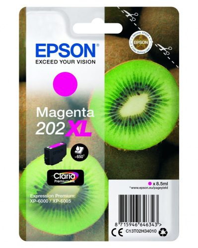 Epson 202XL (T02H3)  magenta XL EREDETI TINTAPATRON, ~650 oldal