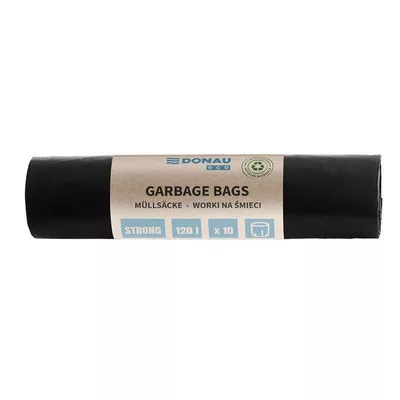 Szemeteszsák, extra erős, 120 l, 10 db, 35 µ, DONAU "Eco", fekete