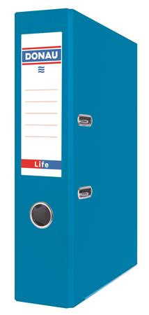 Iratrendező, 75 mm, A4, PP/karton, élvédő sínnel,  DONAU "Life", neon kék