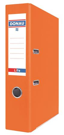 Iratrendező, 75 mm, A4, PP/karton, élvédő sínnel,  DONAU "Life", neon narancssárga