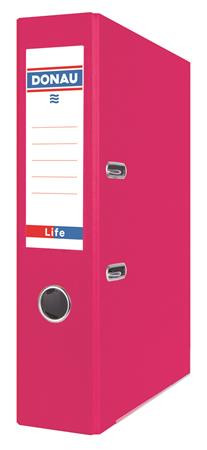 Iratrendező, 75 mm, A4, PP/karton, élvédő sínnel,  DONAU "Life", neon rózsaszín