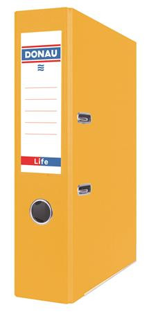 Iratrendező, 75 mm, A4, PP/karton, élvédő sínnel,  DONAU "Life", neon sárga