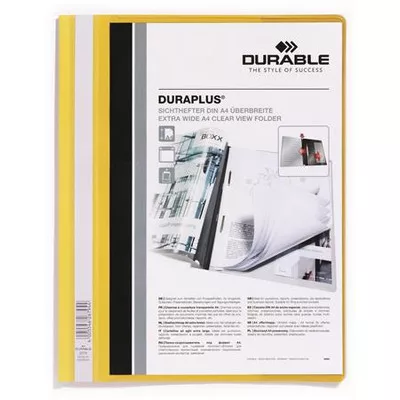 Gyorsfűző, A4, széles, panorámás, DURABLE "DURAPLUS®", sárga 1 db