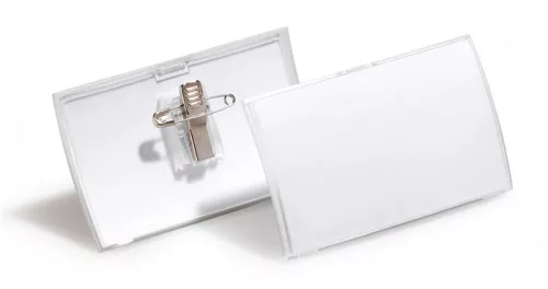 Névkitűző, csíptetővel és tűvel, PP, 40x75 mm (25 db/csomag), DURABLE "CLICK FOLD"
