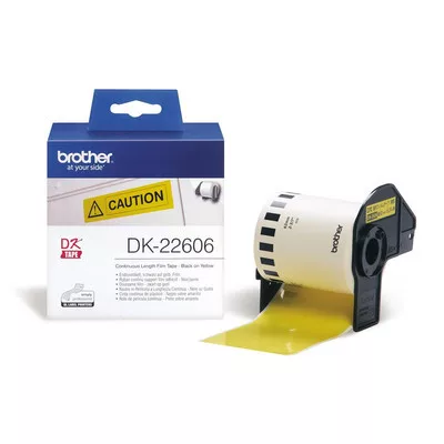 Eredeti Brother 62mm x 15,24 MÉTER HOSSZÚ  - folyamatos szalag - Sárga alapon fekete - DK-22606 
