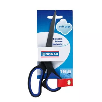   Olló, irodai, 16,5 cm, DONAU "Soft Grip", fekete-kék 1 db