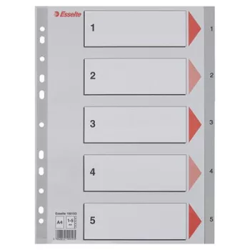 Regiszter, műanyag, A4, 1-5, ESSELTE, szürke