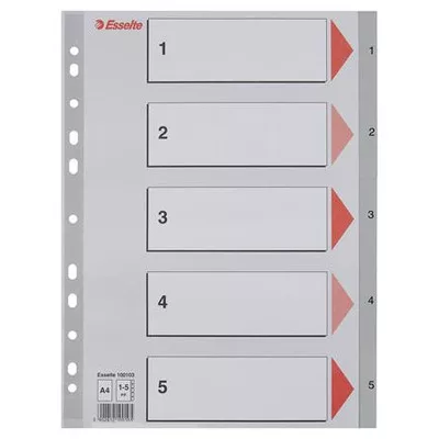 Regiszter, műanyag, A4, 1-5, ESSELTE, szürke