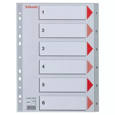 Regiszter, műanyag, A4, 1-6, ESSELTE, szürke