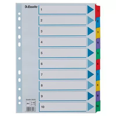 Regiszter, karton, A4, 1-10, ESSELTE "Mylar"