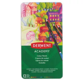   Színes ceruza készlet, fém doboz, DERWENT "Academy", 12 különböző szín 12 db