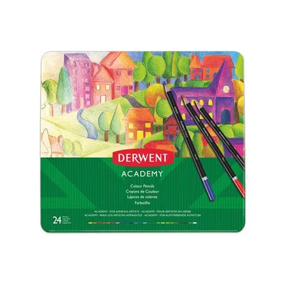 Színes ceruza készlet, fém doboz, DERWENT "Academy", 24 különböző szín 24 db