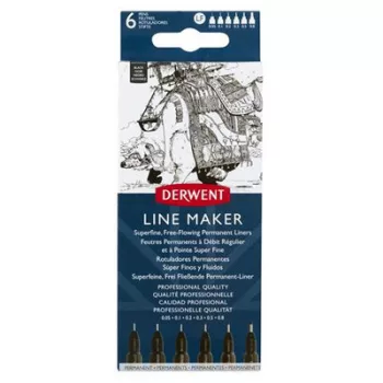   Tűfilc szett, 0,05/0,1/0,2/ 0,3/0,5/0,8 mm, DERWENT "Line Marker", fekete 6 db