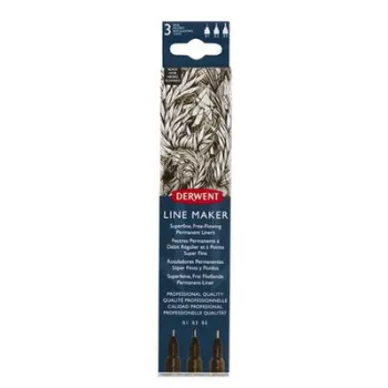   Tűfilc szett, 0,1/ 0,3/0,5 mm, DERWENT "Line Marker", fekete 3 db