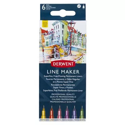 Tűfilc készlet, 0,3 mm, DERWENT "Line Marker", 6 különböző szín 6 db