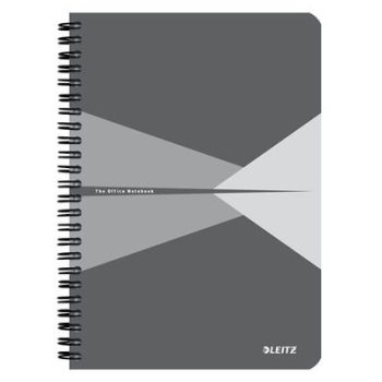   Spirálfüzet, A5, kockás, 90 lap, laminált karton borító, LEITZ "Office", szürke