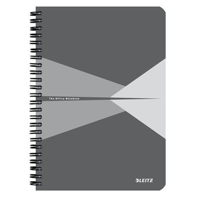 Spirálfüzet, A5, kockás, 90 lap, laminált karton borító, LEITZ "Office", szürke