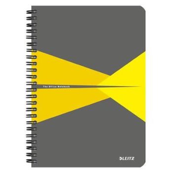   Spirálfüzet, A5, vonalas, 90 lap, laminált karton borító, LEITZ "Office", szürke-sárga