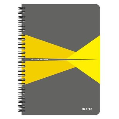 Spirálfüzet, A5, vonalas, 90 lap, laminált karton borító, LEITZ "Office", szürke-sárga