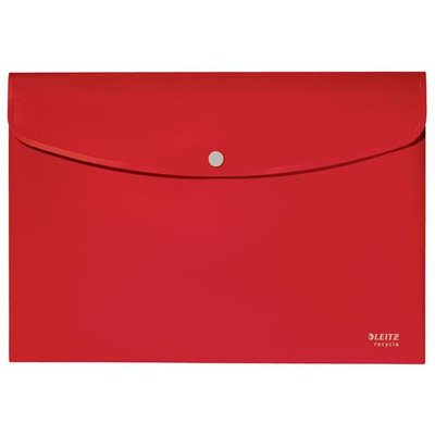 Irattartó tasak, A4, PP, patentos, LEITZ "Recycle", piros