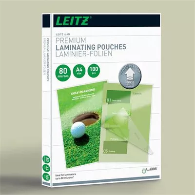 Meleglamináló fólia, 80 mikron, A4, fényes, UDT technológiával, LEITZ "iLam" 100 db