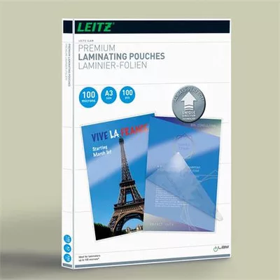 Meleglamináló fólia, 100 mikron, A3, fényes, UDT technológiával, LEITZ "iLam" 100 db