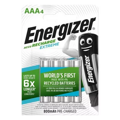 Tölthető elem, AAA mikro, 4x800 mAh, előtöltött, ENERGIZER "Extreme" 4 db