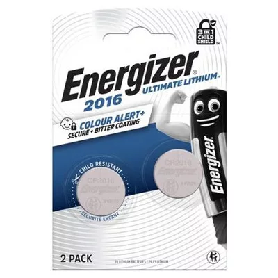 Gombelem, CR2016, 2 db, színjelző, ENERGIZER "Ultimate Lithium Performance"