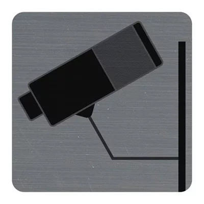 Információs tábla, öntapadó, 7,5x7,5 cm, alumíniumhatású, EXACOMPTA, "Kamerával megfigyelt terület" 1 db