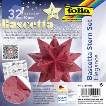   Bascetta csillag készlet, 14,5x14,5 cm, 90 g, 32 lap, FOLIA, piros-dzsungel