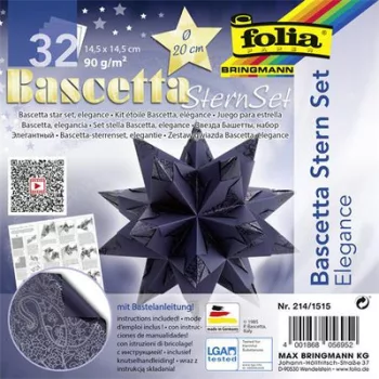   Bascetta csillag készlet, 14,5x14,5 cm, 90 g, 32 lap, FOLIA, kék-indiai álom